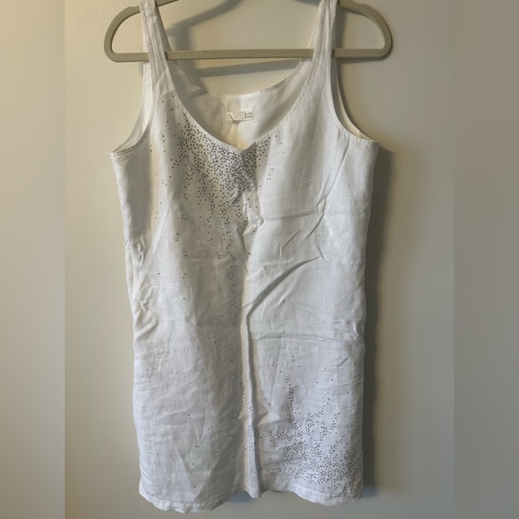 Eileen Fisher 100% Irish linen white tank dress with tiny sequins, size 10 - Picture 2 of 8
